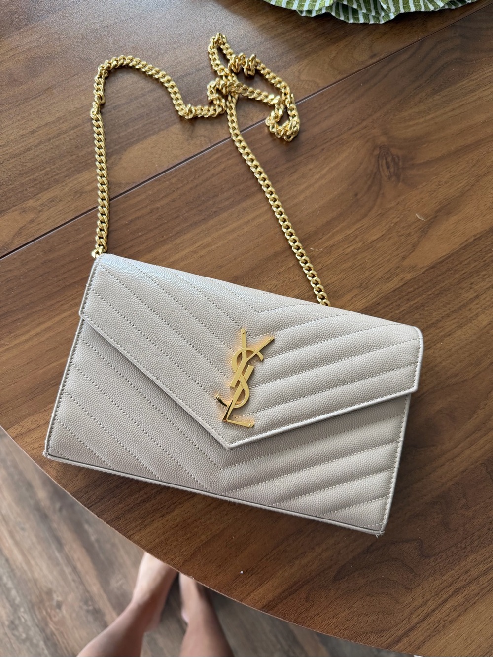 Saint Laurent Cream Quilted Chain Crossbody with Gold YSL Logo